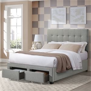 Pemberly Row Poplar Upholstered Full Bedroom Storage Bed in Rhyan Smoke