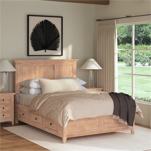 Pemberly Row Solid Wood Select Hardwood Queen Storage Bed in Wheat