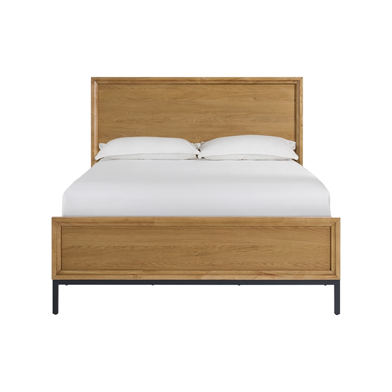 Pemberly Row Oak Veneer Modern Queen Platform Bed in Natural Oak