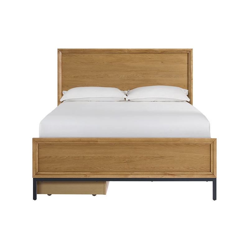Pemberly Row Oak Veneer Modern Queen Platform Bed in Natural Oak