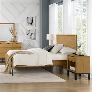 Pemberly Row Oak Veneer Modern Queen Platform Bed in Natural Oak