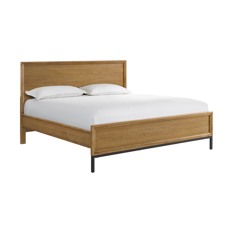 Pemberly Row Oak Veneer Modern King Platform Bed in Natural Oak