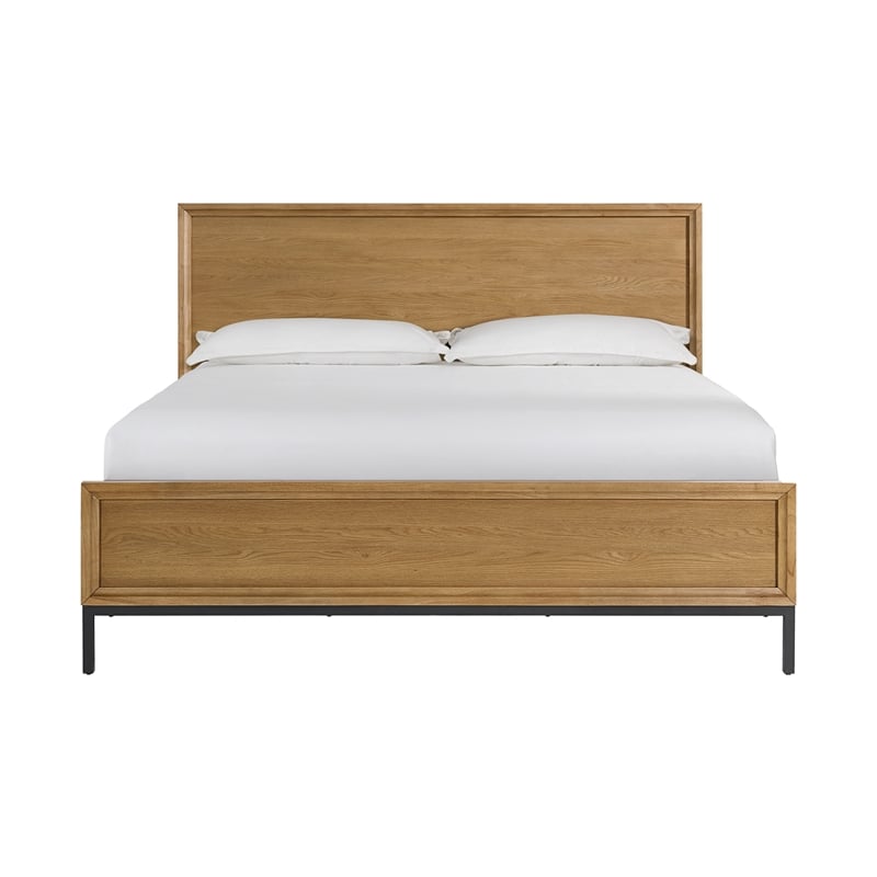 Pemberly Row Oak Veneer Modern King Platform Bed in Natural Oak