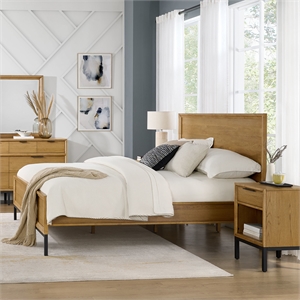 Pemberly Row Oak Veneer Modern King Platform Bed in Natural Oak