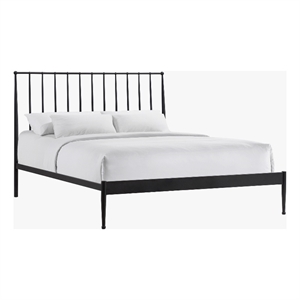 Pemberly Row Transitional Powder-Coated Queen Metal Bed in Matte Black