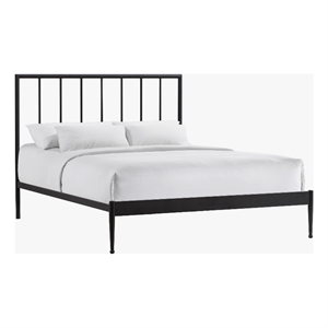 Pemberly Row Modern Powder-Coated Queen Metal Bed in Matte Black