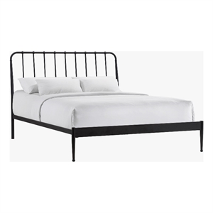 Pemberly Row Farmhouse Powder-Coated Queen Metal Bed in Matte Black