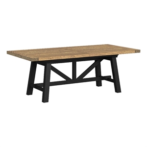 Pemberly Row Solid Oak Trestle Table in Rustic Wheat and Raven