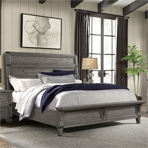 Pemberly Row Wire-Brushed Oak Veneer King Bed in Brushed Steel
