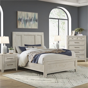 Pemberly Row Solid Spruce Queen Standard Bed in Washed Linen