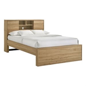 Pemberly Row Premium Melamine Full Bookcase Bed in Natural Nutmeg