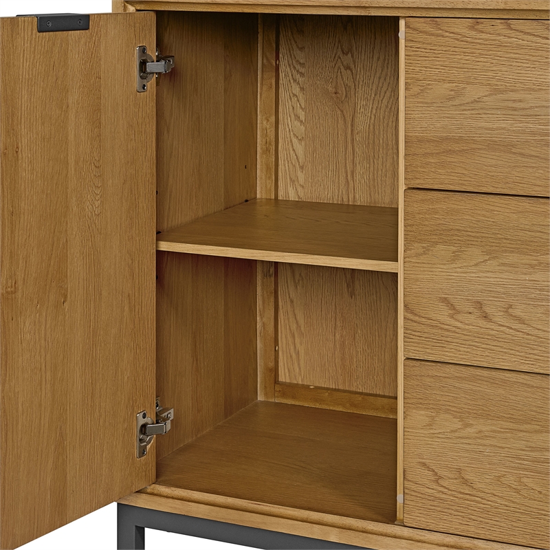 Pemberly Row Oak Veneer 6-Drawer Gentleman's Chest in Natural Oak