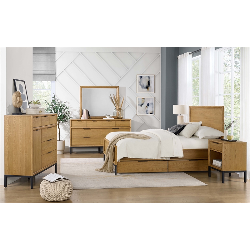 Pemberly Row Oak Veneer 6-Drawer Gentleman's Chest in Natural Oak