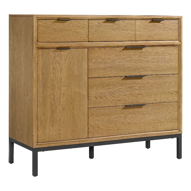Pemberly Row Oak Veneer 6-Drawer Gentleman's Chest in Natural Oak