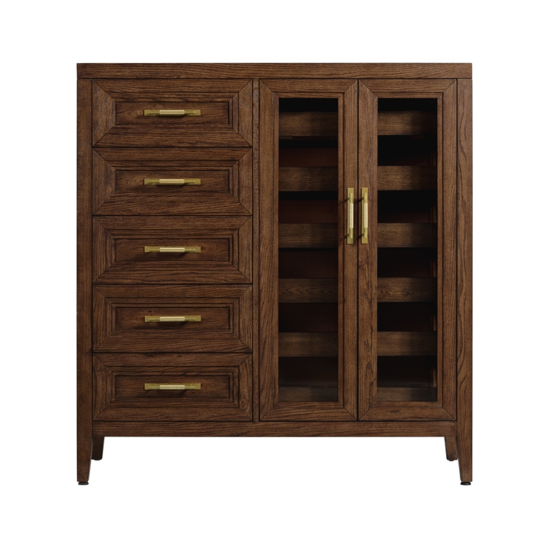 Pemberly Row Solid Knotty Oak 5-Drawer Gentleman's Chest in Sable