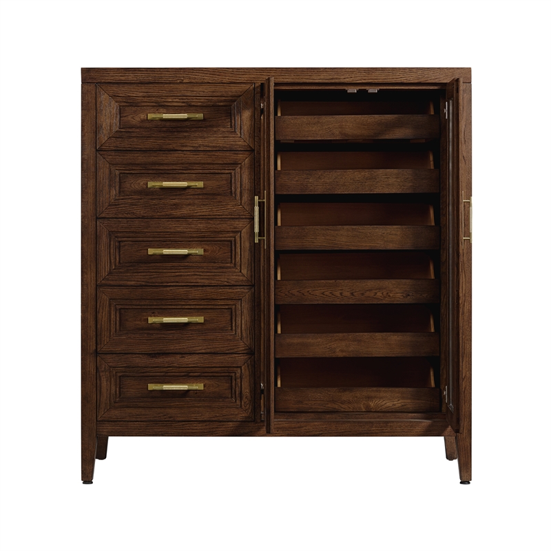 Pemberly Row Solid Knotty Oak 5-Drawer Gentleman's Chest in Sable