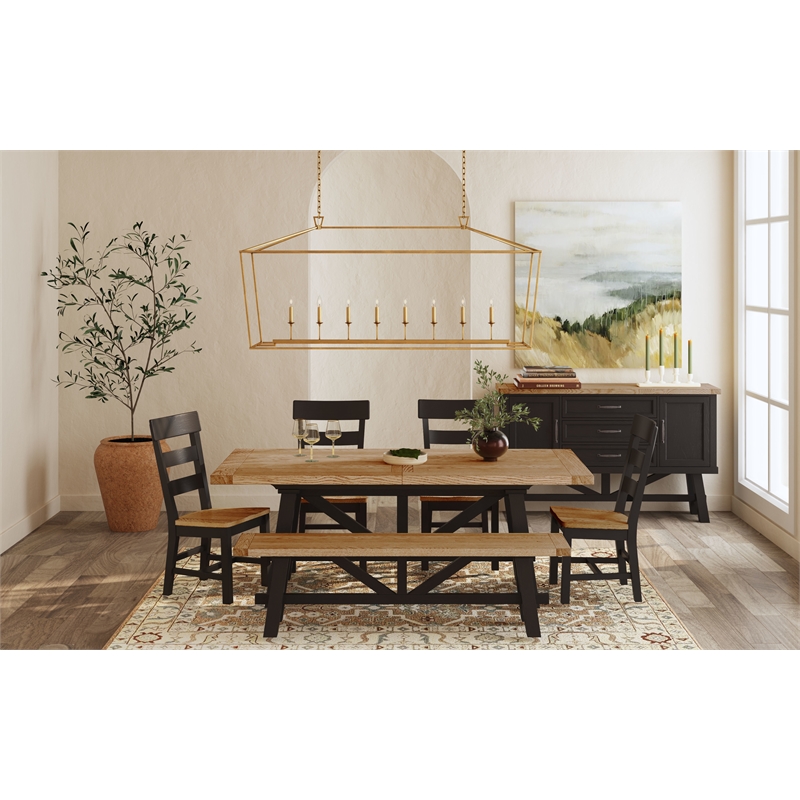 Pemberly Row Solid Oak Server with Outlet in Rustic Wheat and Raven