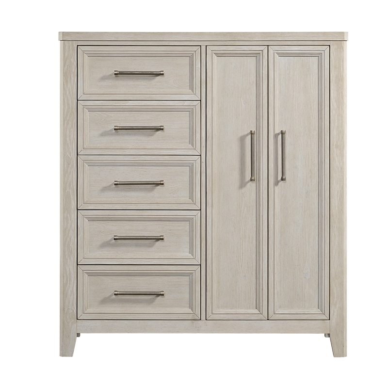 Pemberly Row Solid Spruce Wood Gentleman's Chest in Washed Linen