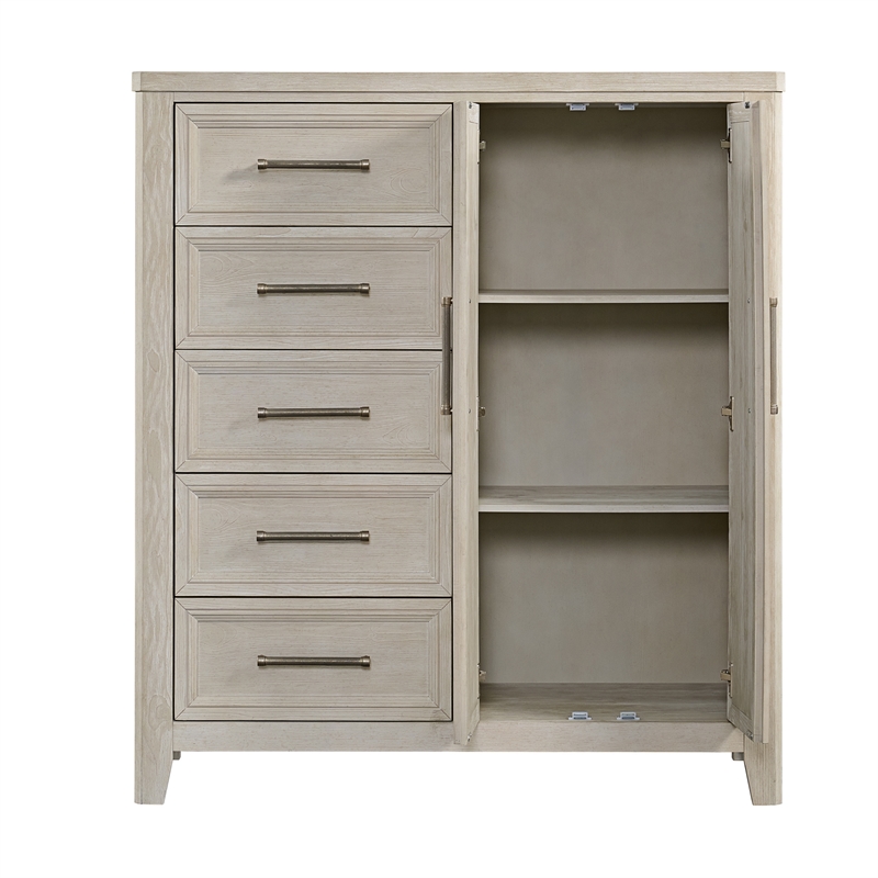 Pemberly Row Solid Spruce Wood Gentleman's Chest in Washed Linen