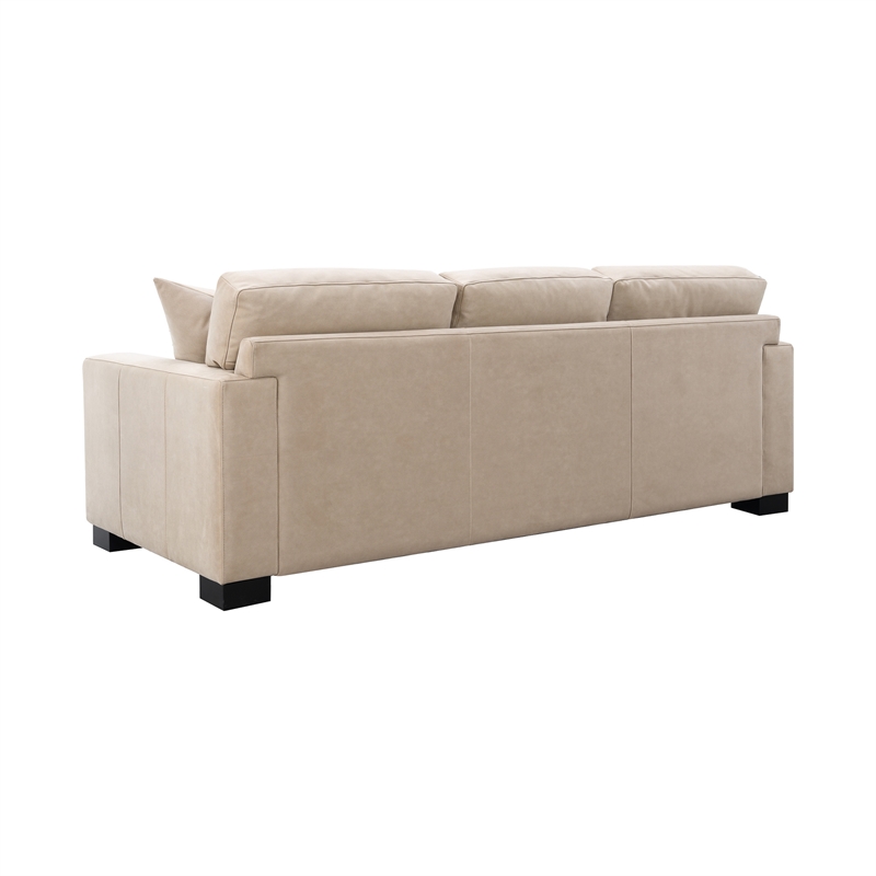 Pemberly Row Faux Nubuck Track Arm Sofa with 4 Pillows in Taupe