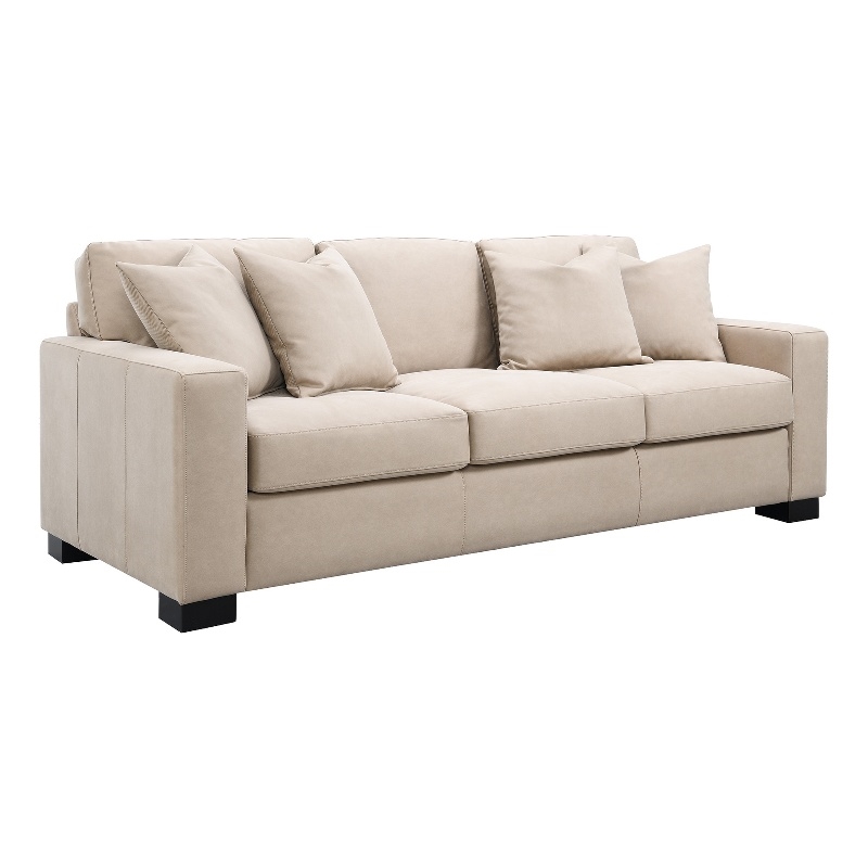 Pemberly Row Faux Nubuck Track Arm Sofa with 4 Pillows in Taupe