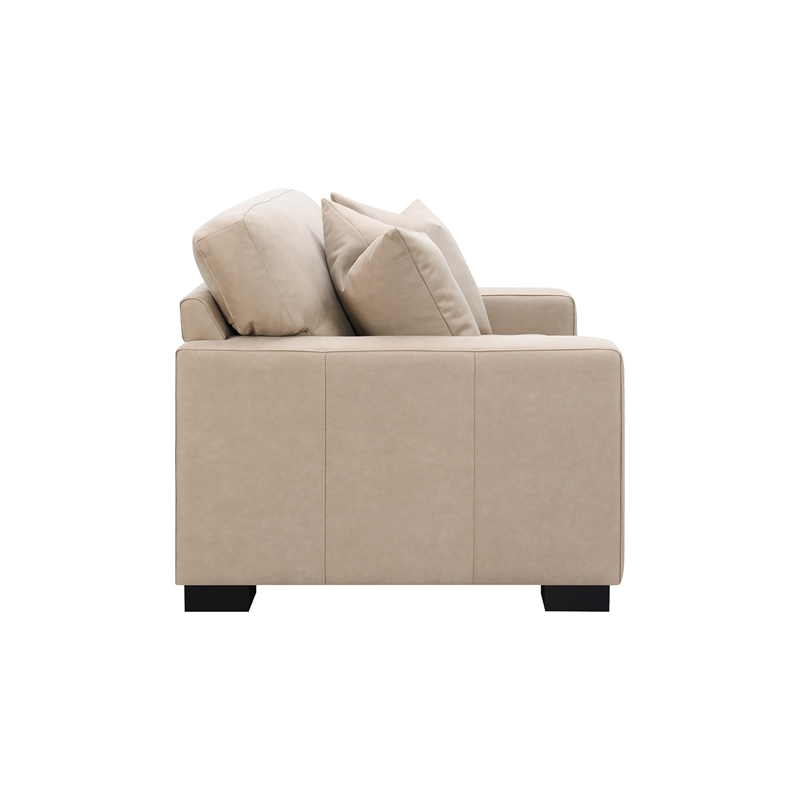 Pemberly Row Faux Nubuck Track Arm Double Chair with 2 Pillows in Taupe
