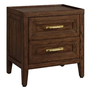Pemberly Row Solid Knotty Oak 2-Drawer Bedroom Nightstand in Sable