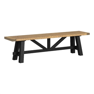 Pemberly Row Solid Oak Farmhouse Dining Bench in Wheat and Raven