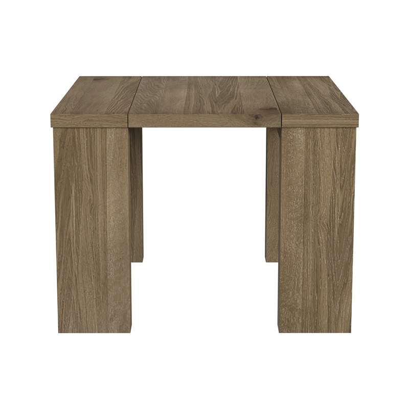 Pemberly Row Oak Veneer Extension Dining Table with 5 Leaves in Sandbar Oak