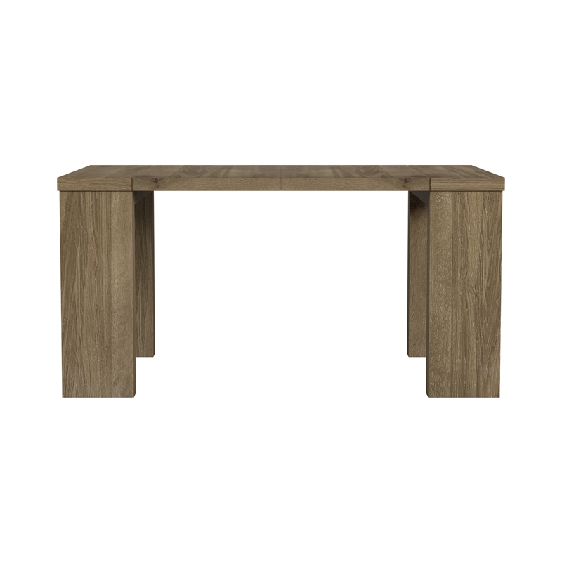 Pemberly Row Oak Veneer Extension Dining Table with 5 Leaves in Sandbar Oak