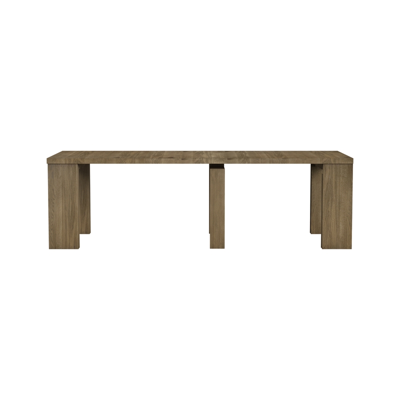 Pemberly Row Oak Veneer Extension Dining Table with 5 Leaves in Sandbar Oak