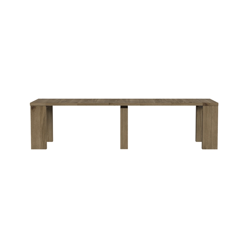 Pemberly Row Oak Veneer Extension Dining Table with 5 Leaves in Sandbar Oak