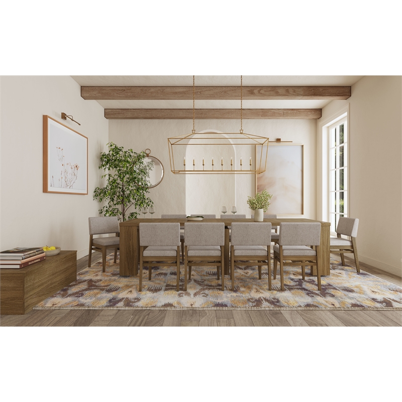 Pemberly Row Oak Veneer Extension Dining Table with 5 Leaves in Sandbar Oak