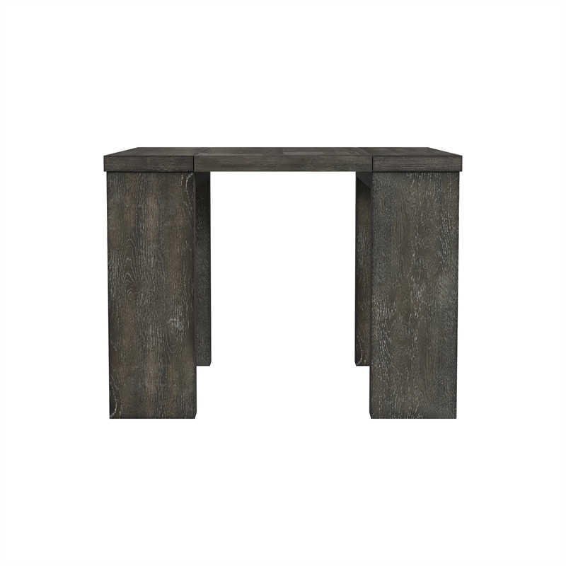 Pemberly Row Oak Veneer Extension Dining Table in Reclaimed Chevron
