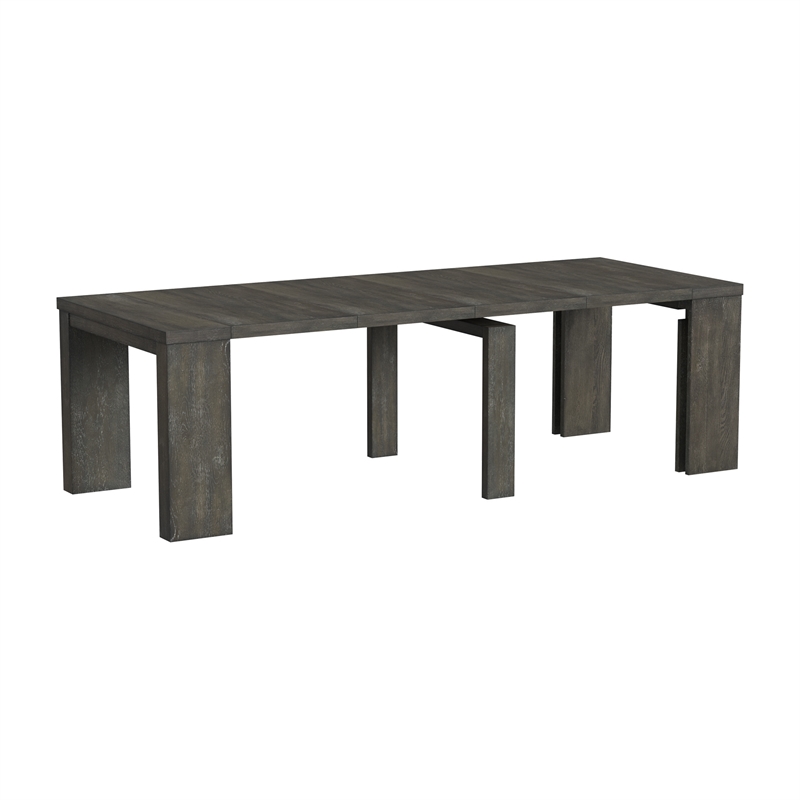 Pemberly Row Oak Veneer Extension Dining Table in Reclaimed Chevron