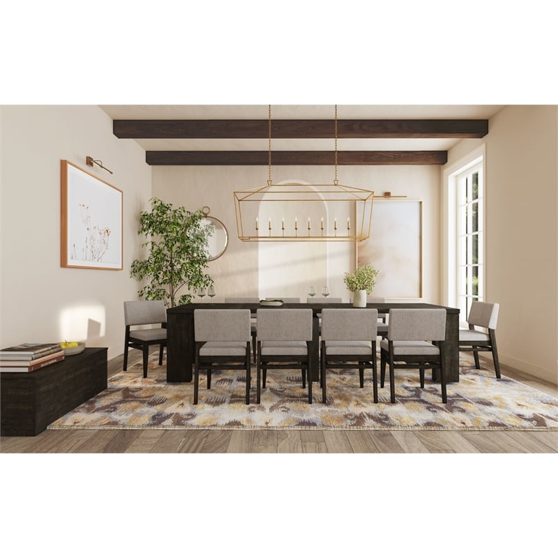 Pemberly Row Oak Veneer Extension Dining Table in Reclaimed Chevron
