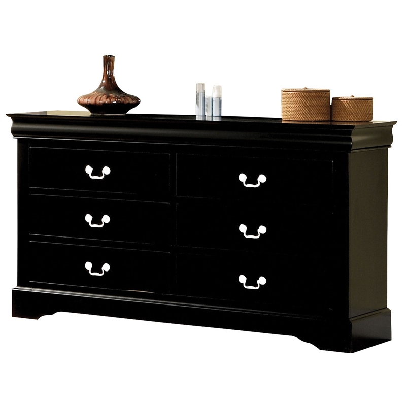 Pemberly Row Modern Wooden 6-Drawer Dresser in Black Finish