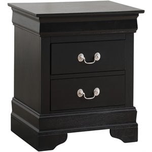 Pemberly Row Modern 2-Drawer Nightstand with Silver Hardware in Black