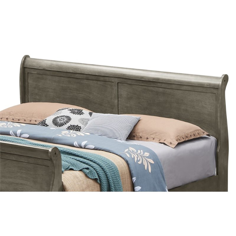 Pemberly Row Modern Queen Sleigh Bed in Wood - Gray Finish