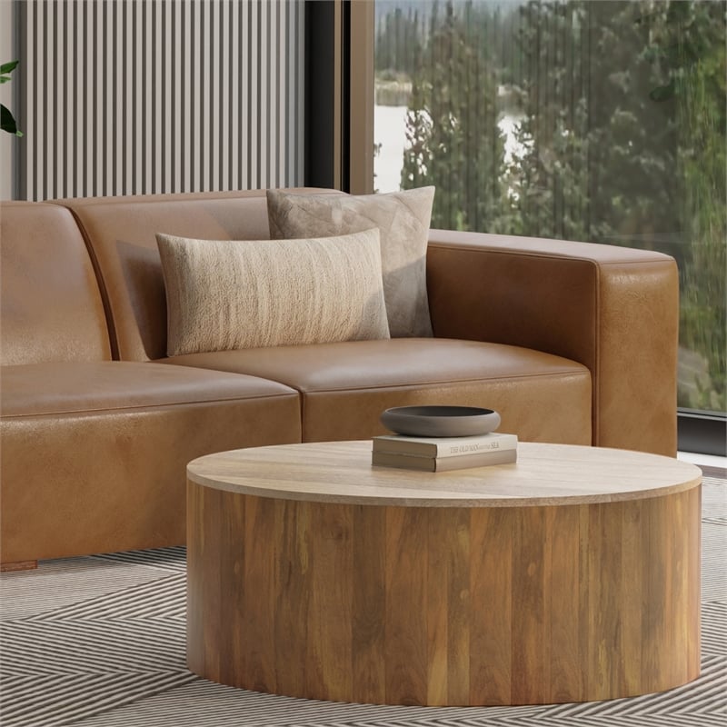 Pemberly Row Right-Arm Sofa Module in Genuine Caramel Brown Leather
