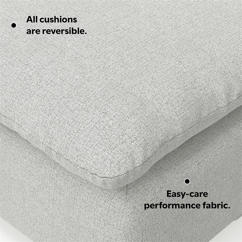 Pemberly Row Center Armless Sofa Module in Cloud Grey Performance Fabric