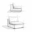 Pemberly Row Center Armless Sofa Module in Cloud Grey Performance Fabric