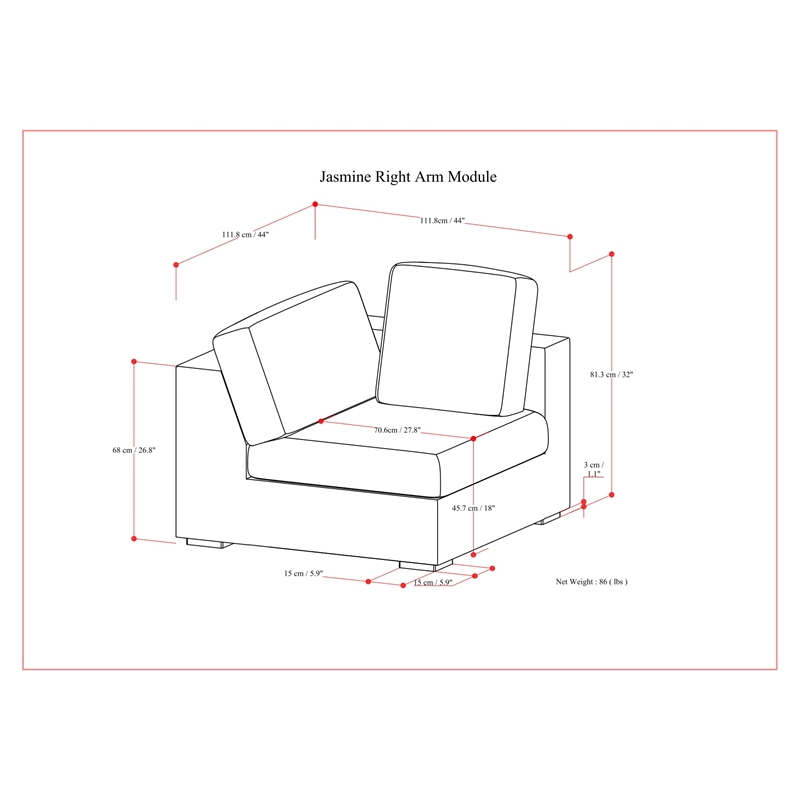 Pemberly Row Right-Arm Sofa Module in Cloud Grey Performance Fabric