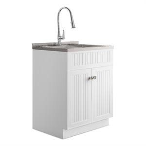 Pemberly Row 28&quot White Laundry Cabinet with Faucet and Stainless Sink