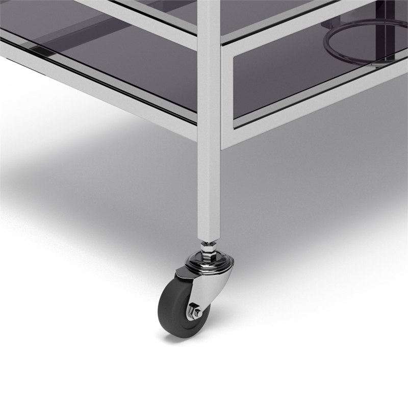 Pemberly Row Modern Bar Cart Metal and Tempered Glass in Chrome Finish