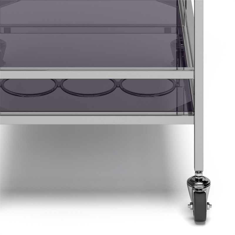 Pemberly Row Modern Bar Cart Metal and Tempered Glass in Chrome Finish