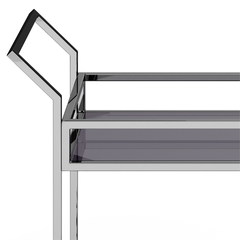 Pemberly Row Modern Bar Cart Metal and Tempered Glass in Chrome Finish
