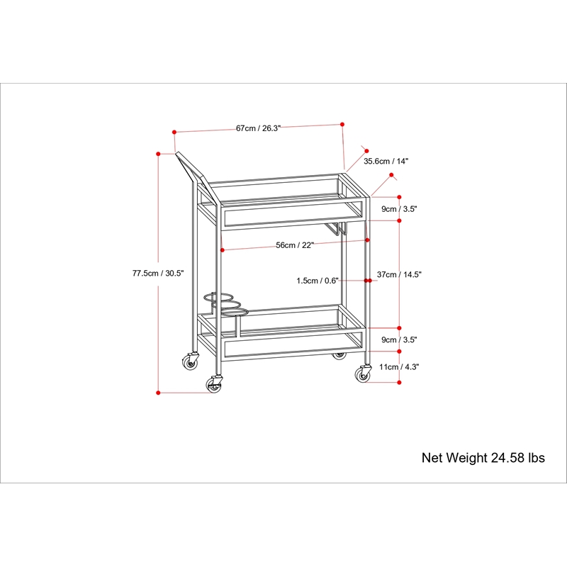 Pemberly Row Modern Bar Cart Metal and Tempered Glass in Chrome Finish