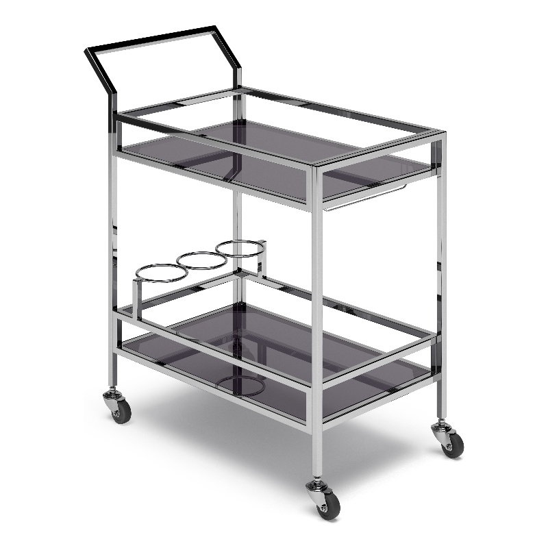 Pemberly Row Modern Bar Cart Metal and Tempered Glass in Chrome Finish