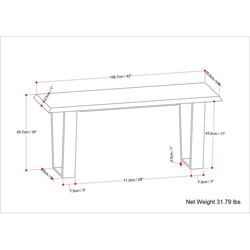 Pemberly Row 42 in Hardwood and Metal Bench in Cognac Finish